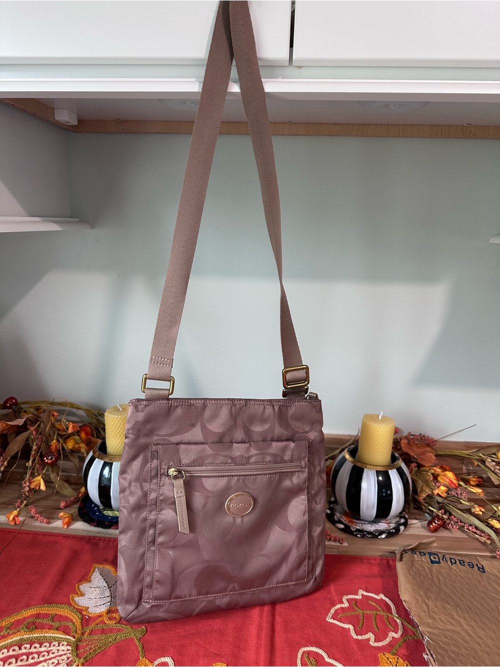Coach Mauve Signature Nylon Crossbody Bag